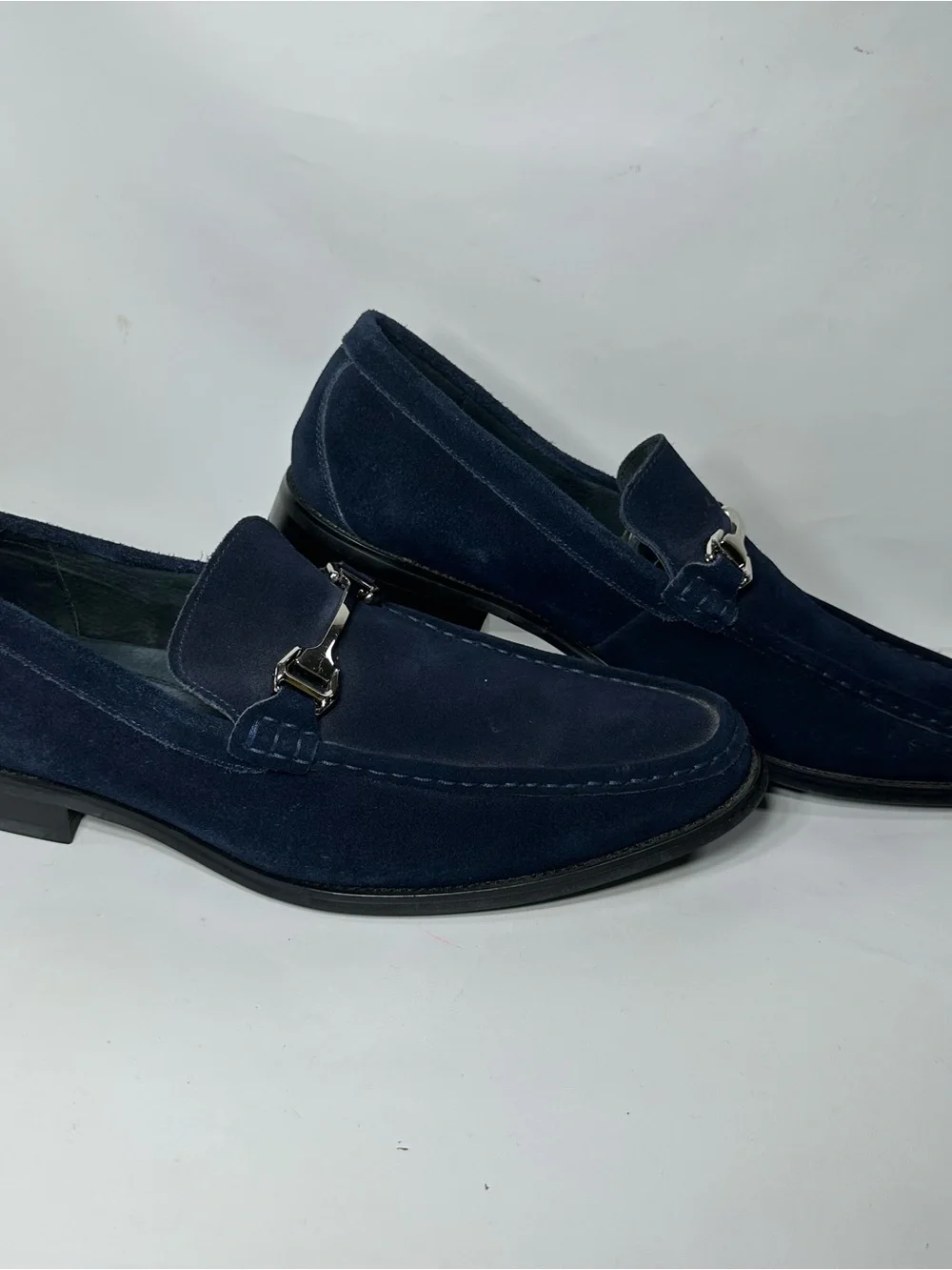Stacy Adams Men's Navy Suede Horse Bit Loafers Dress Shoes Size 14